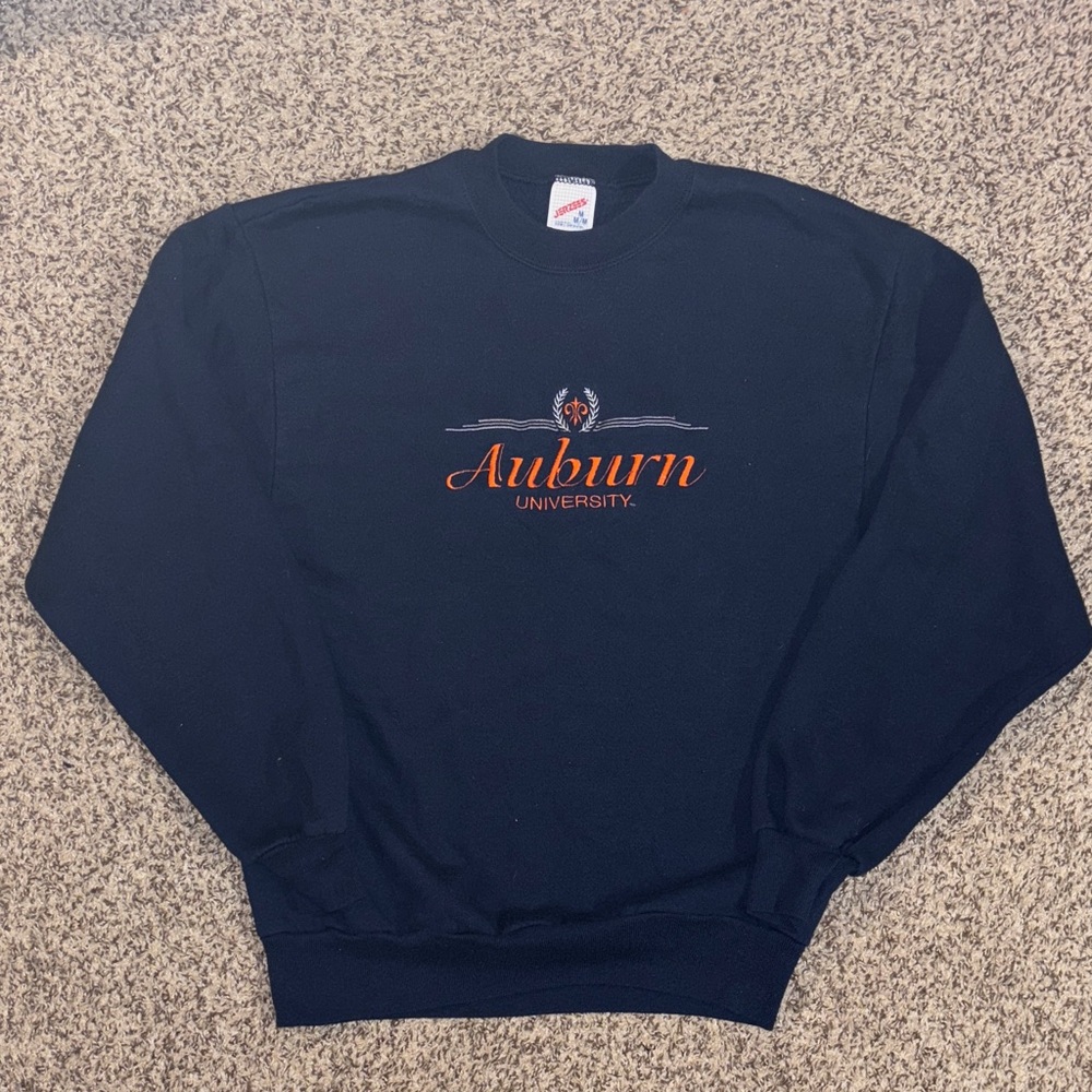 Vintage Jerzees Navy Crewneck Sweatshirt with Auburn University Logo size Medium